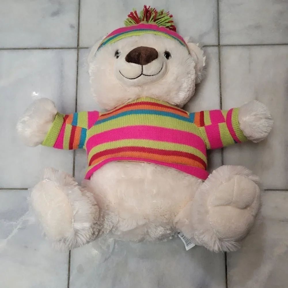 DAN DEE Collector's Choice 20" plush TEDDY BEAR rainbow colorful sweater and hat